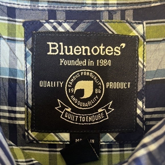 Men’s Bluenotes Green and Blue Plaid Collared Button Down Shirt.  Size Medium - Picture 9 of 12
